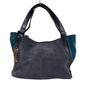 TIGNANELLO  Navy/Emerald  Green Suede Leather Shoulder Bag With Expandable Sides